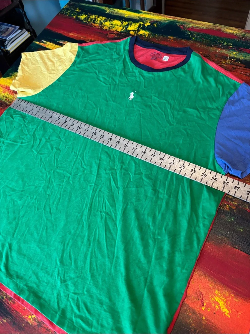 Polo by Ralph Lauren Green Colorblock Short Sleeve Tee with Blue & Cream Accents